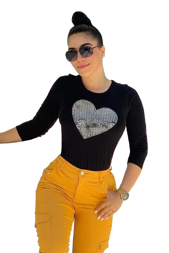 Sequins Round Neck Basic Shirt