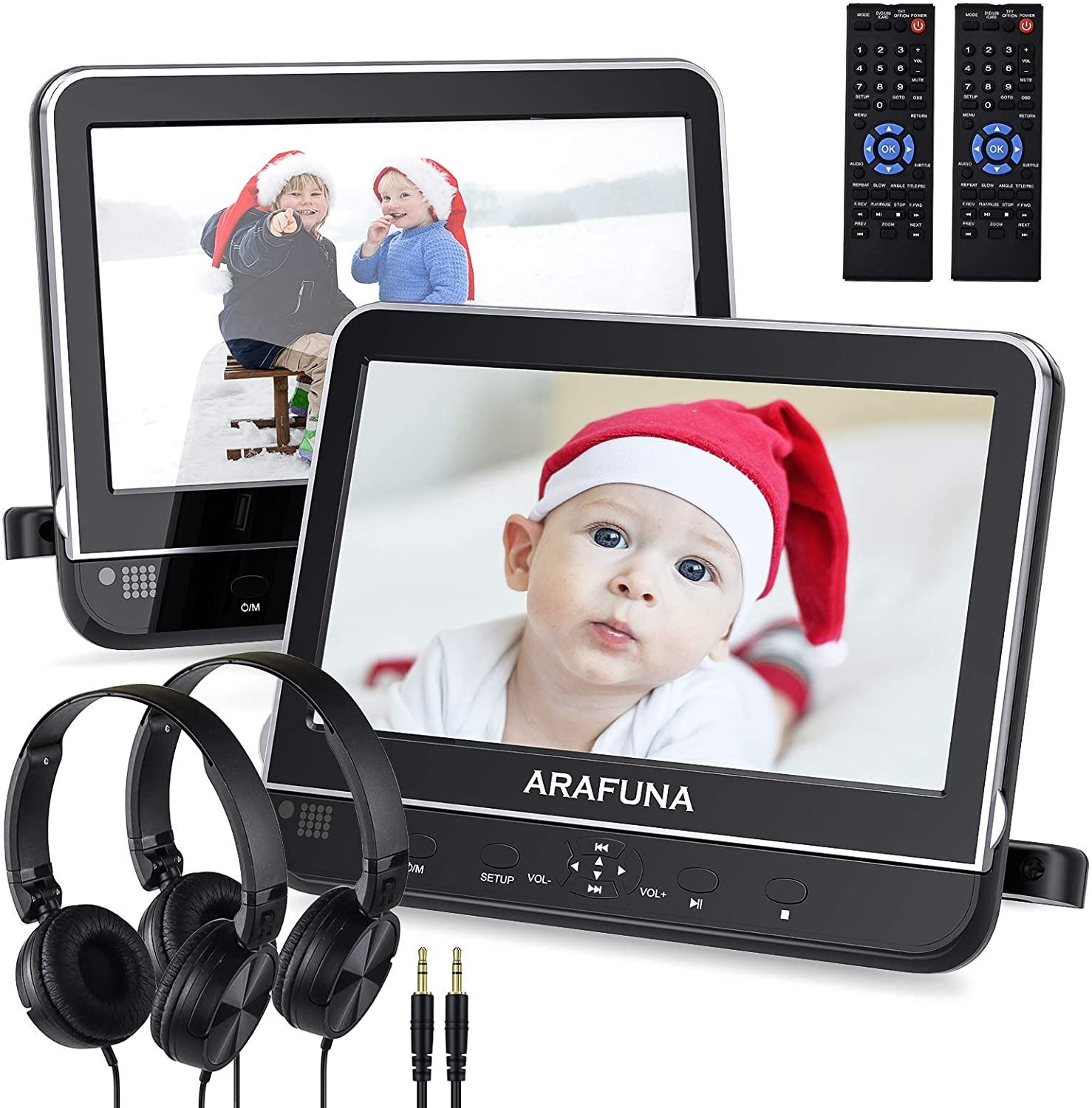Dual Portable DVD Player for Car with Headrest Mount