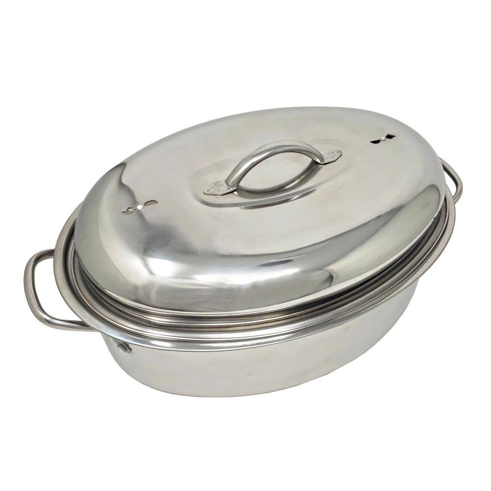 LavoHome Stainless Steel Oval Lidded Roaster Pan Extra Large Lightweight | with Induction Lid Wire Rack | Multi-Purp