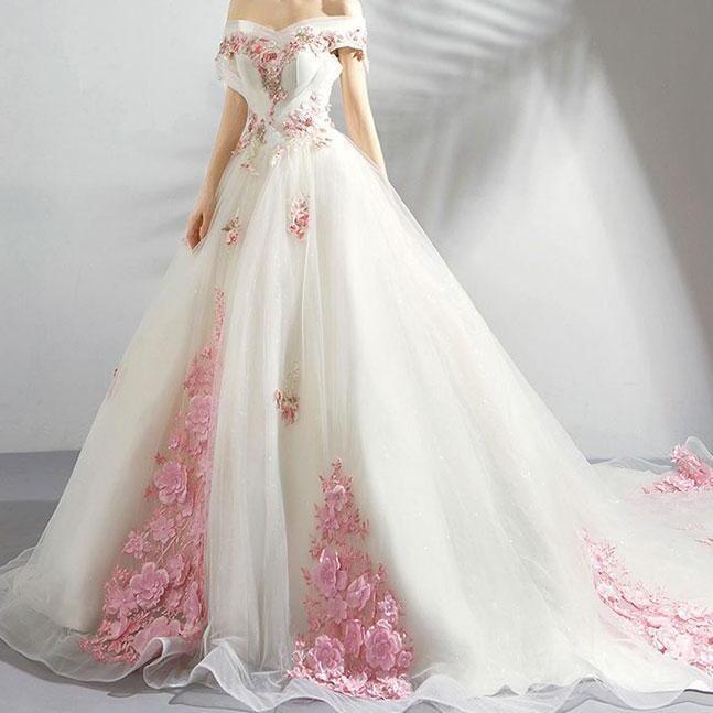 Unique White Lace Tulle Long Prom Dress, Tulle Evening Dress SP15385