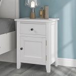 SSLine Modern White Wood Nightstand w/ 1 Drawer & Door Cupboard / 25��� Tall