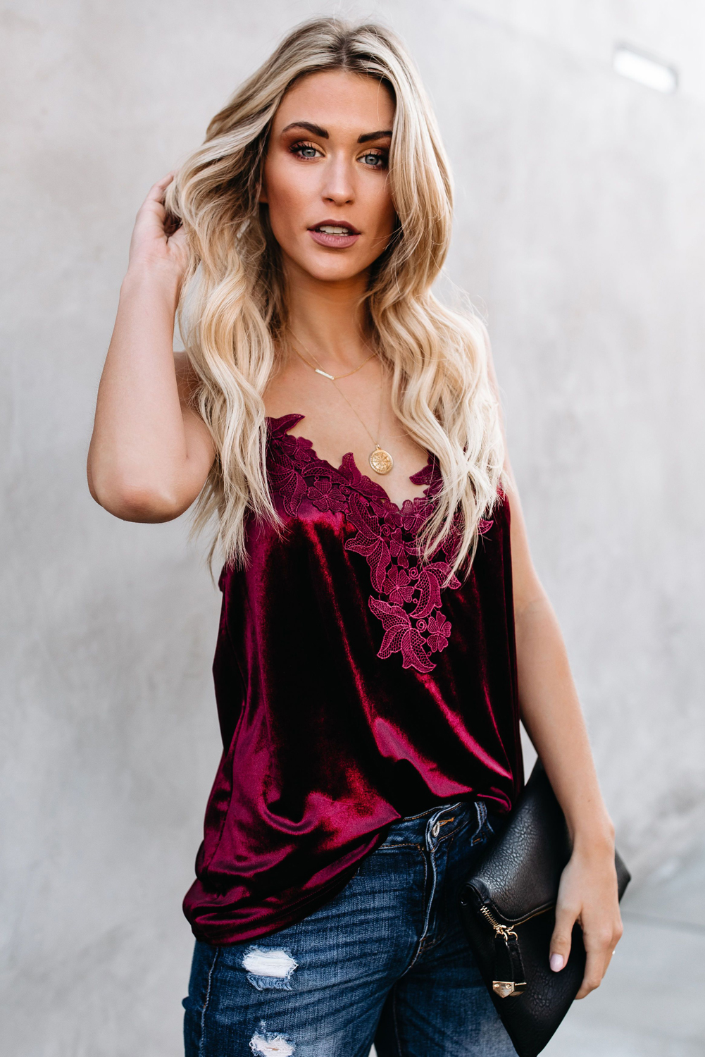Red Whimsical Velvet Cami Tank