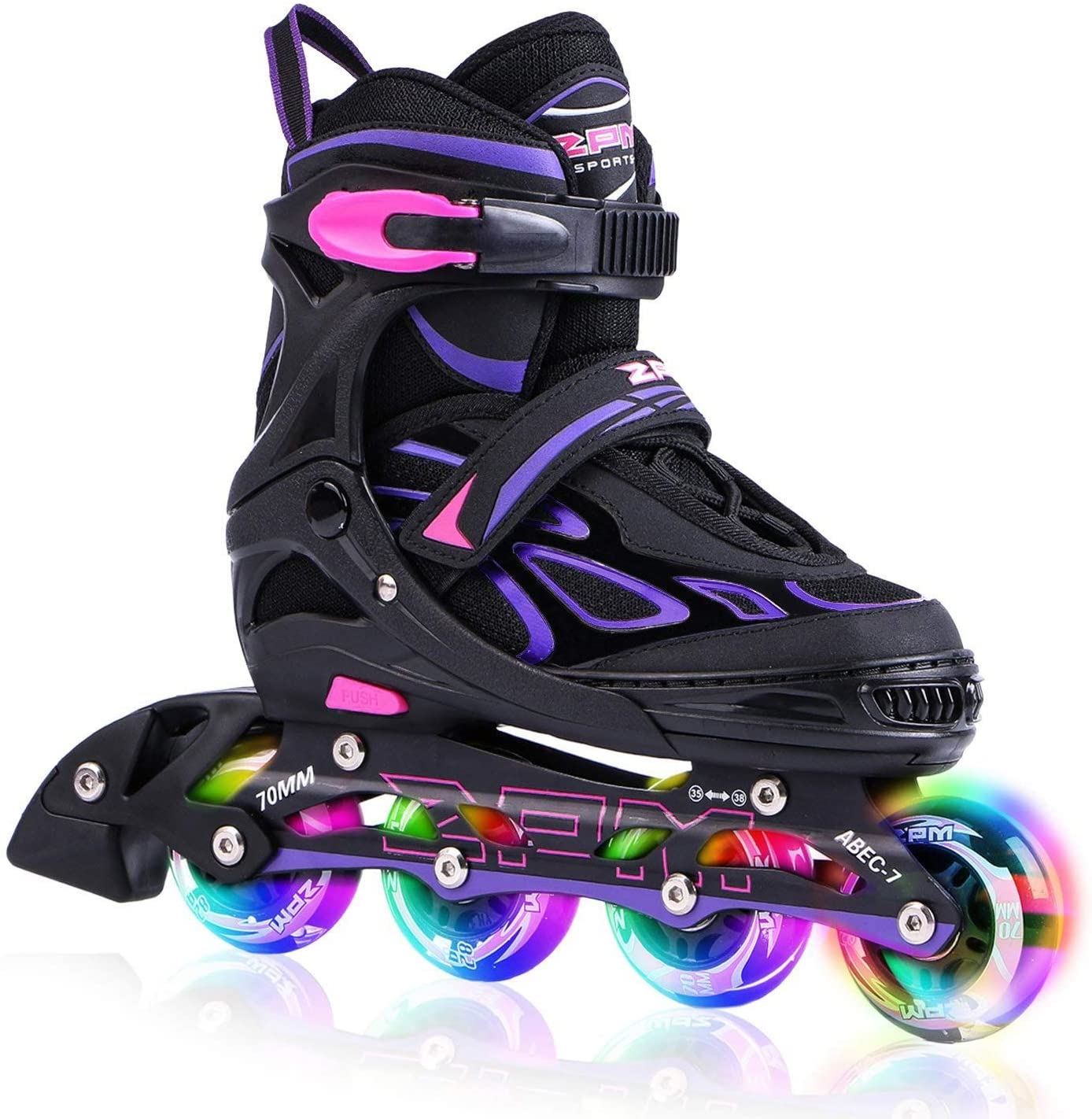 2PM SPORTS Vinal Girls Adjustable Inline Skates with Light up Wheels Beginner, Yellow & Green