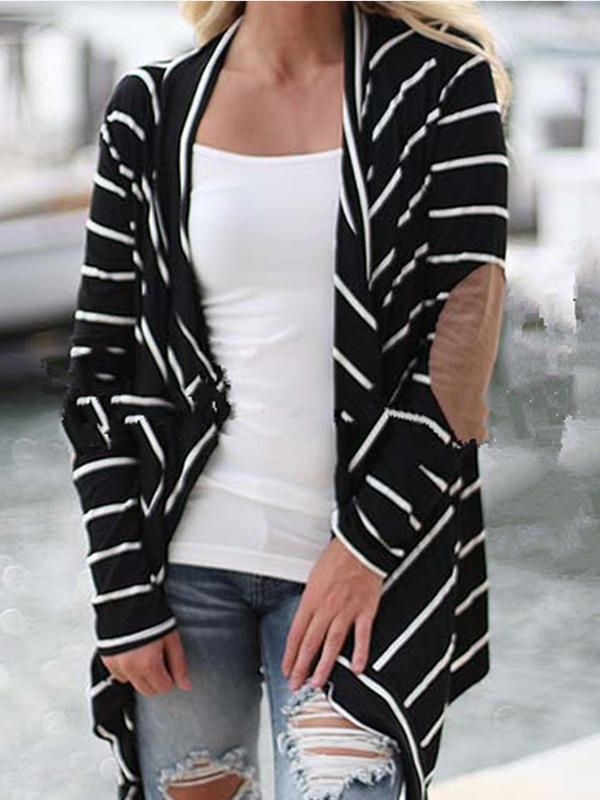 Black And White Striped Loose Knit Cardigan