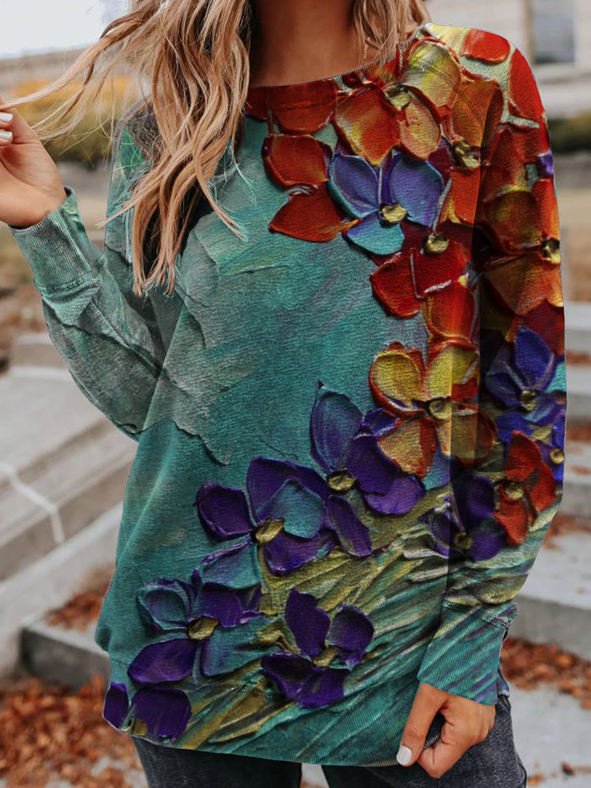 Plus size Printed Long Sleeve Sweatshirt