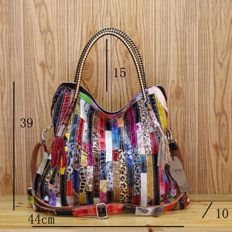 Leather stitching bohemian style handbag