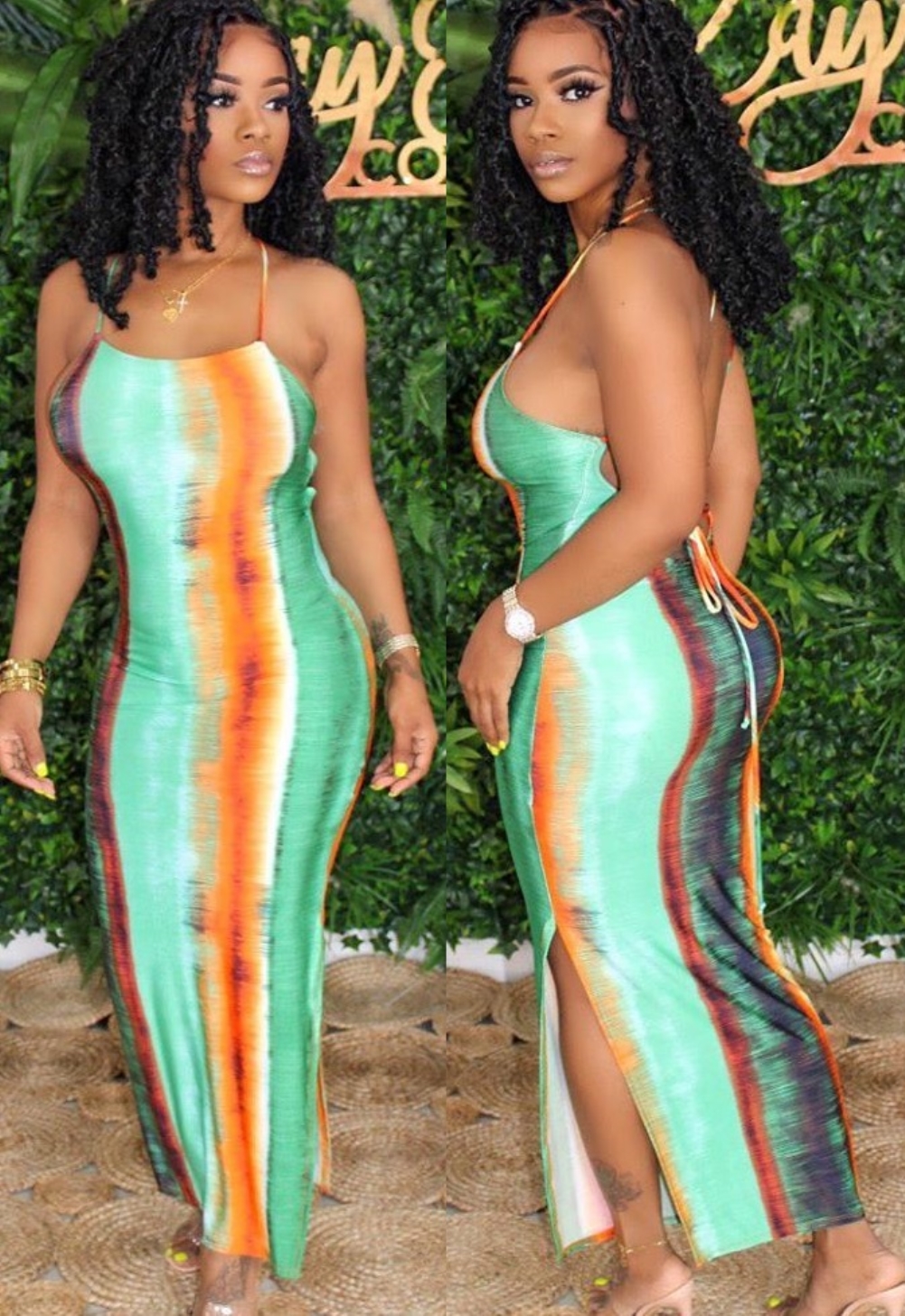 African Tie Dye Strap Maxi Dress