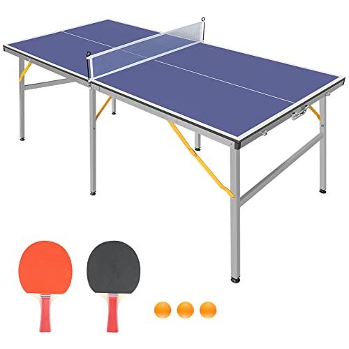 6ft Foldable Table Tennis Table & Portable Ping Pong Table Set for Indoor & Outdoor