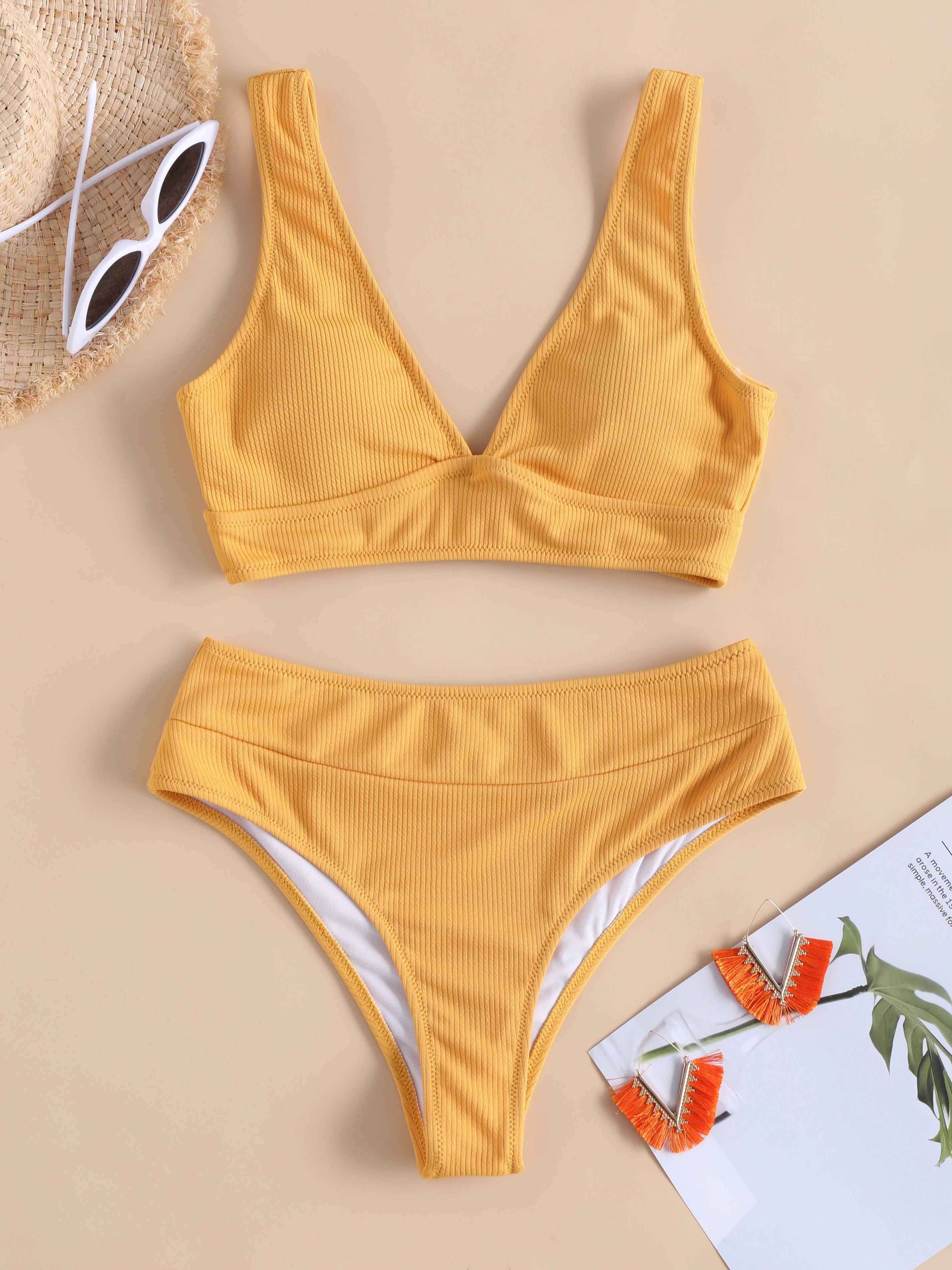 Ribbed Solid High Waisted Bikini