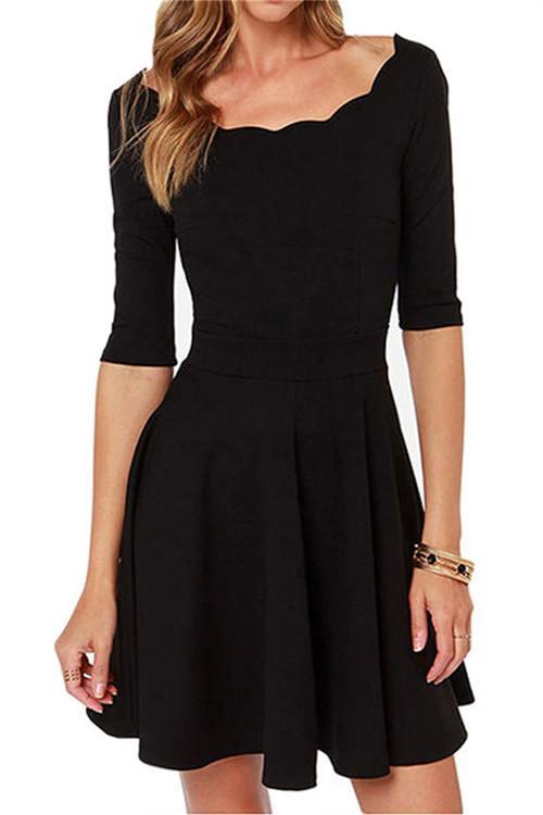 Solid Color Long Sleeve Mini Dress