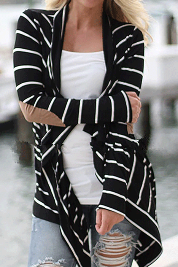 Black And White Striped Loose Knit Cardigan