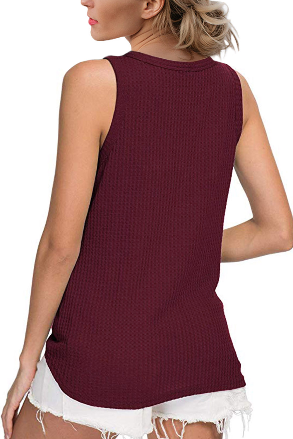 Red Waffle Knit Tie Knot Tank Top