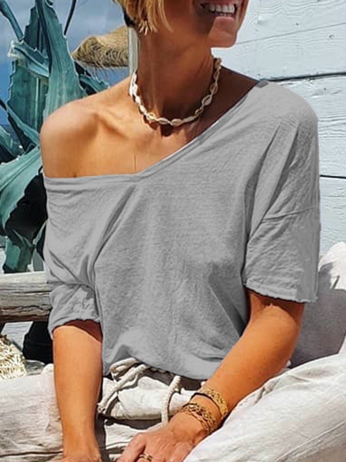 Casual Solid V Neck Shirts & Tops