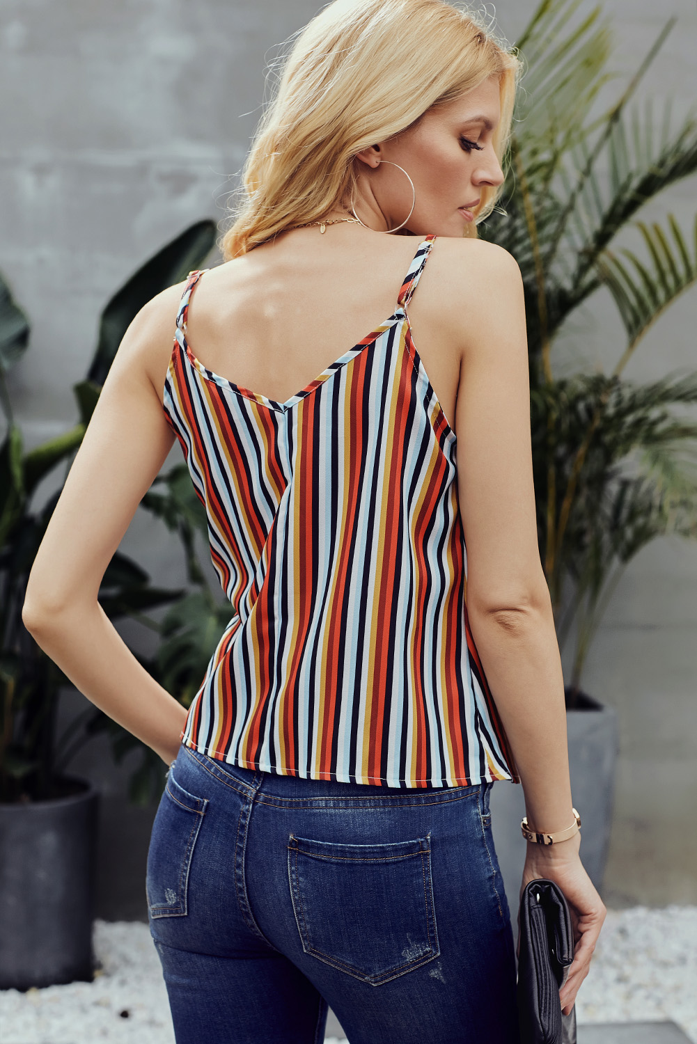 Multicolor Summer Sleeveless V Neck Spaghetti Straps Vest