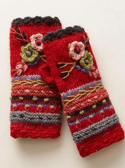 Orange Red Sexy Tribal Knitted Gloves & Mittens