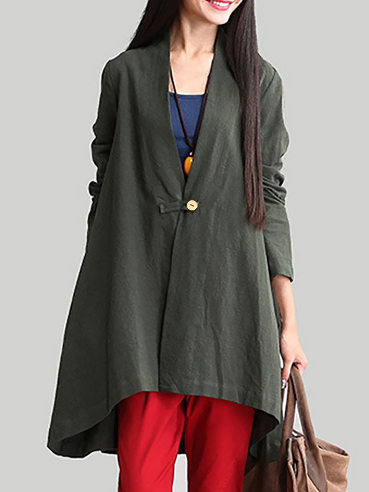 Buttoned Solid Cotton Ponchos & Cape
