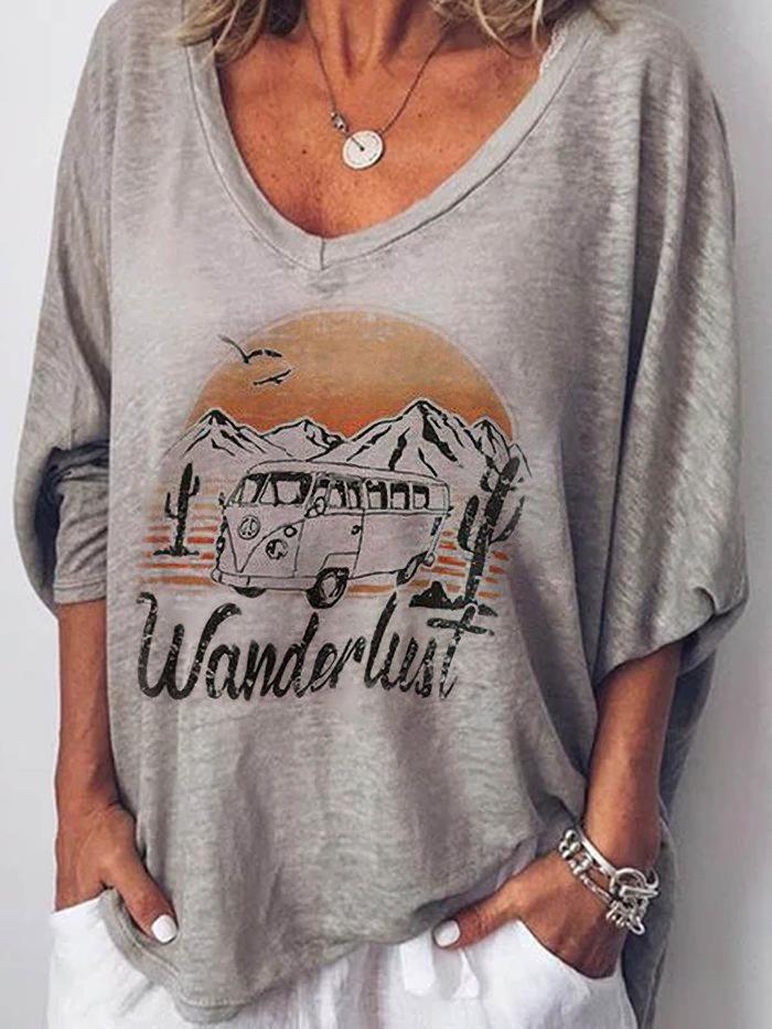 Plus Size Women Half Sleeves V Neck Graphic Loose Casual Tops