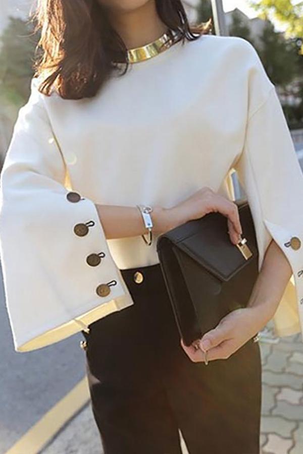 Fashion Round Neck Bell Sleeve Suede Sweater