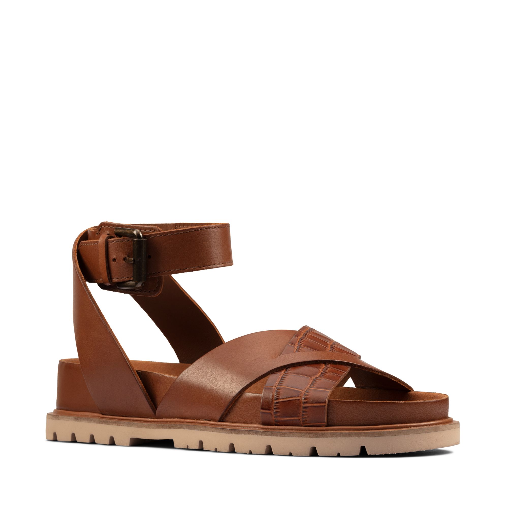 Women Sandals Orianna Cross Dark Tan Combi