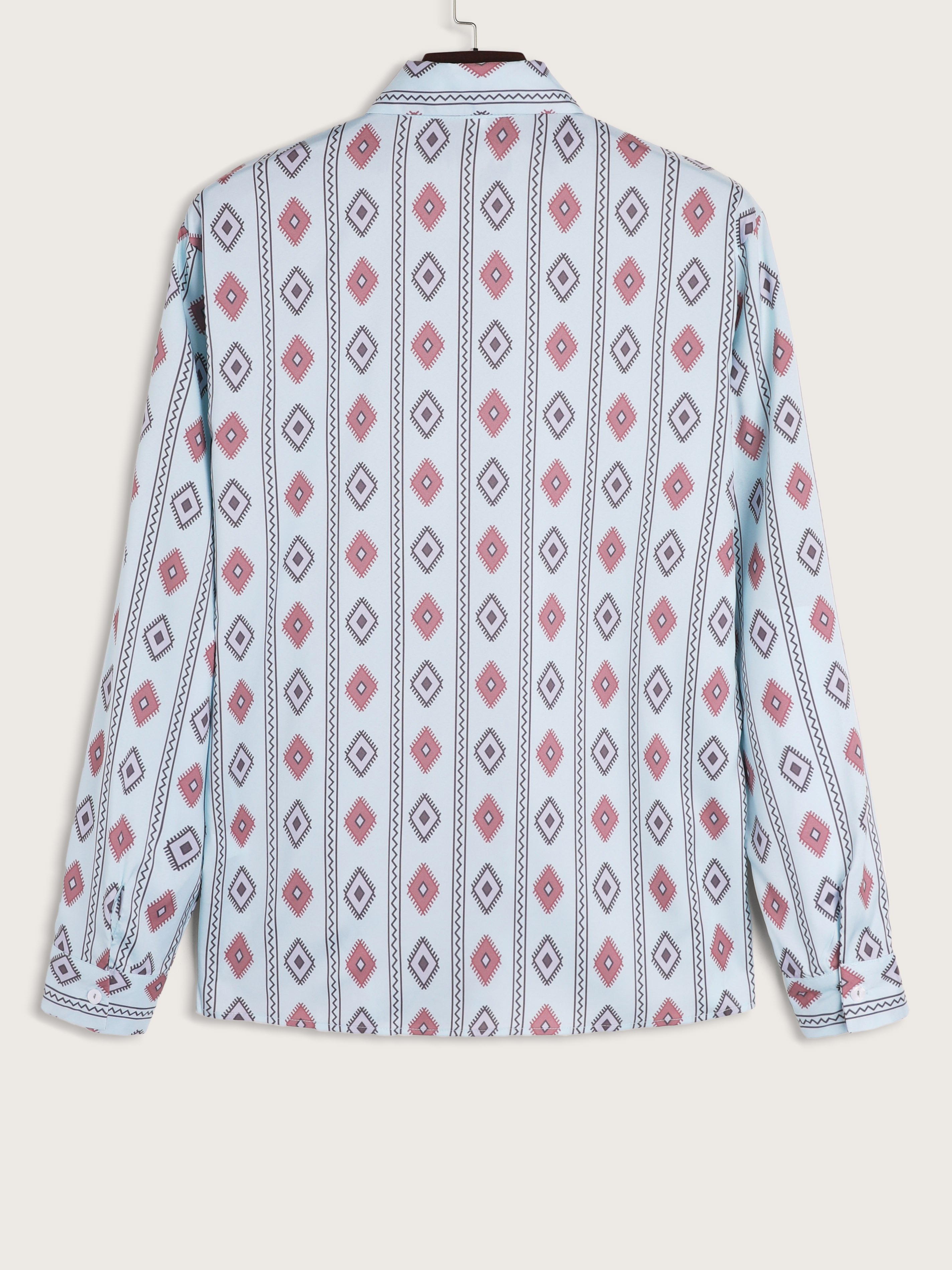 Men's Checked Diamond Graphic Long Sleeve Blouse