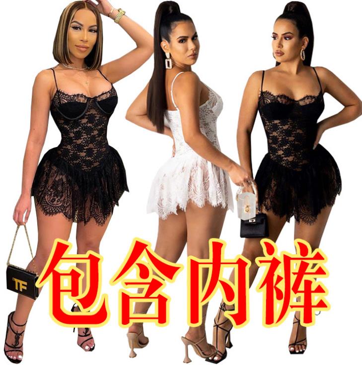 Womens lace pleated shoulder sexy dress SZ8048