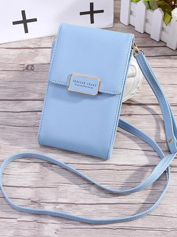 Women Solid Multi-function Phone Crossbody Bag 3 Card Slot Wallet Coin Purse