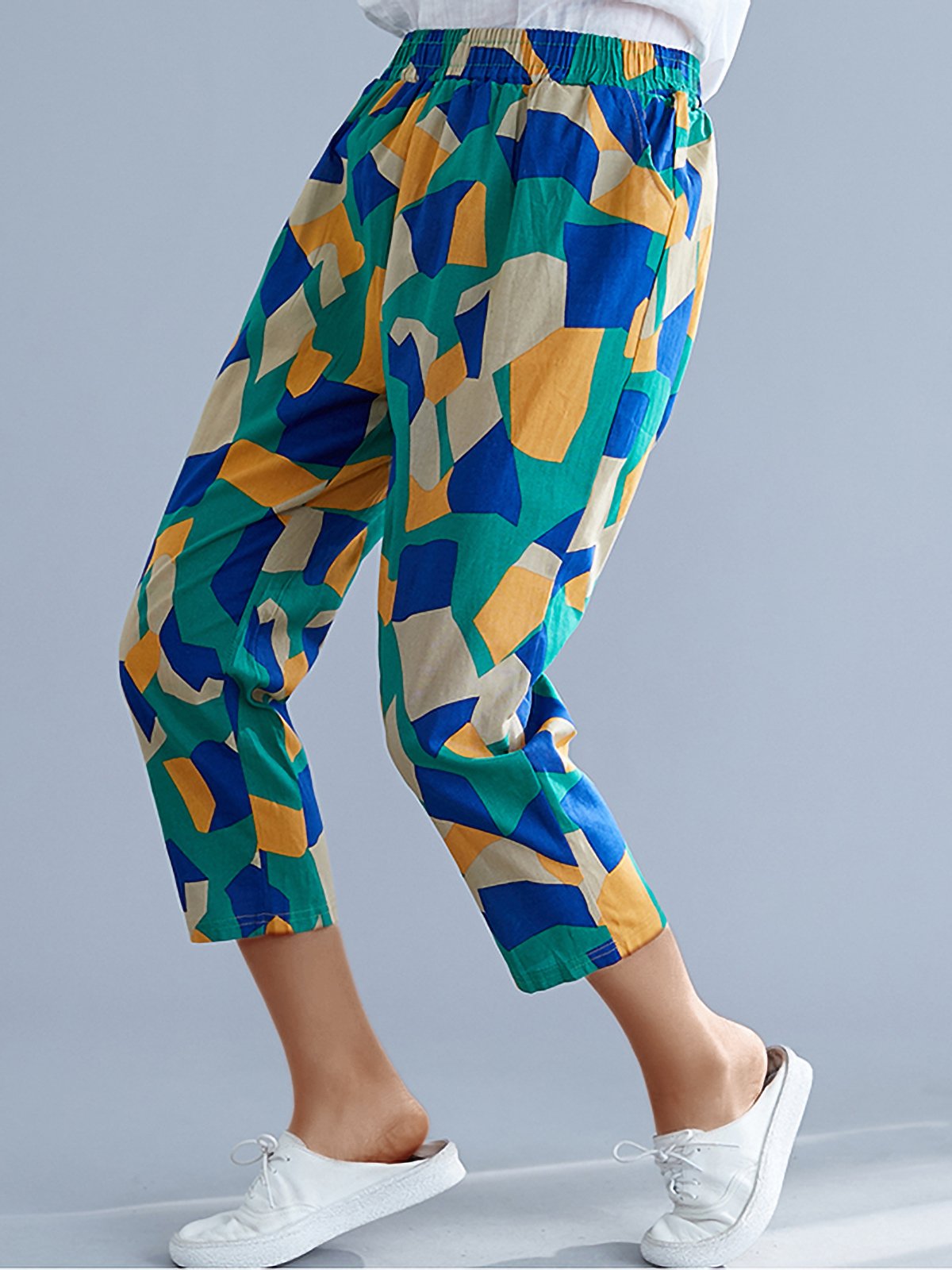 Plus Size Women Vintage Square Floral Casual Pants