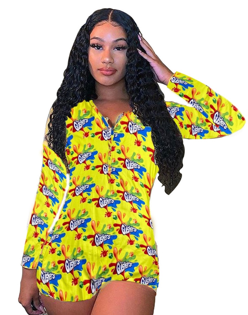 Casual Long Sleeve Snack Print Pajama Rompers