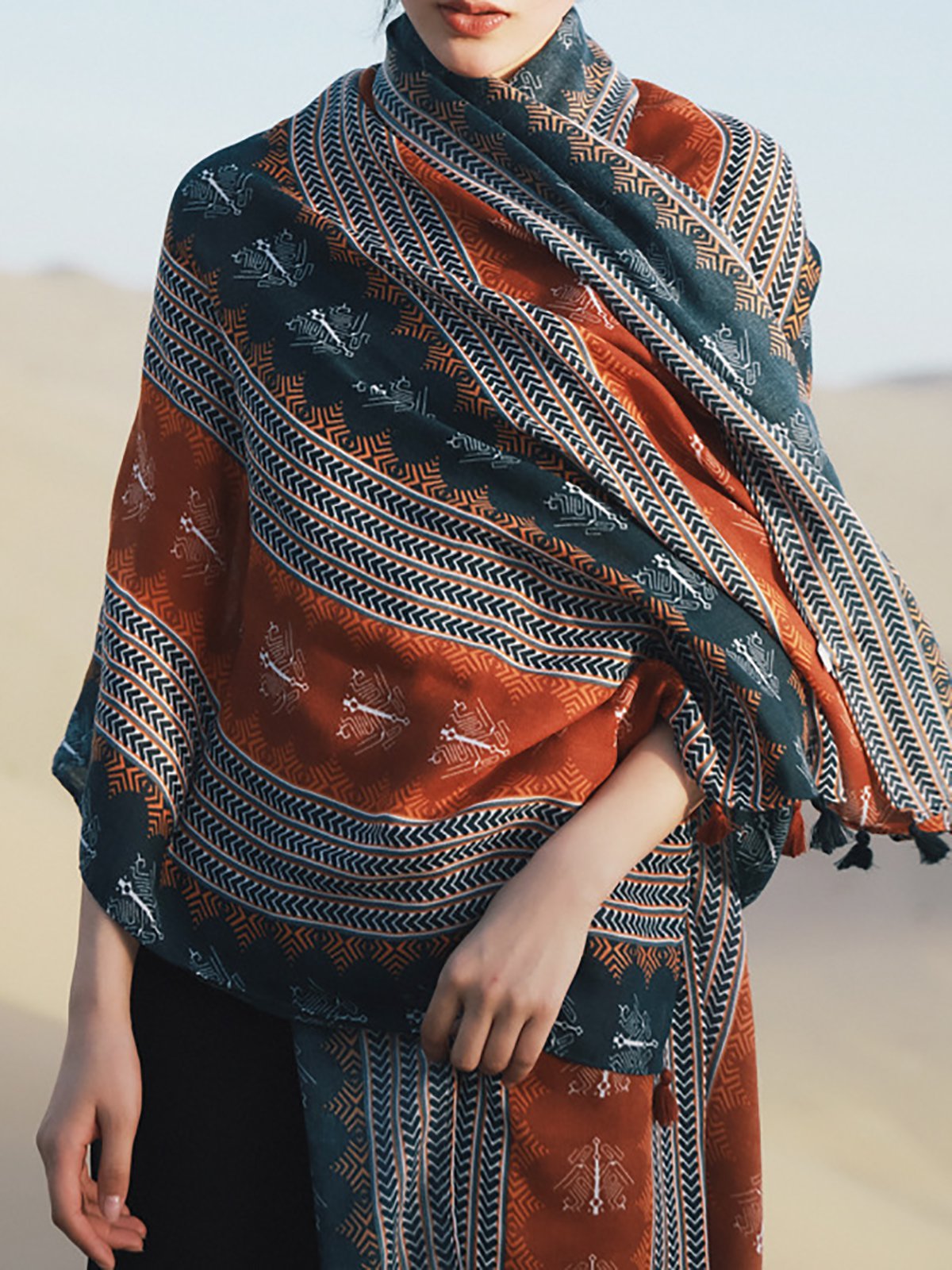 Multicolor Casual Cotton Beach Tribal Scarf