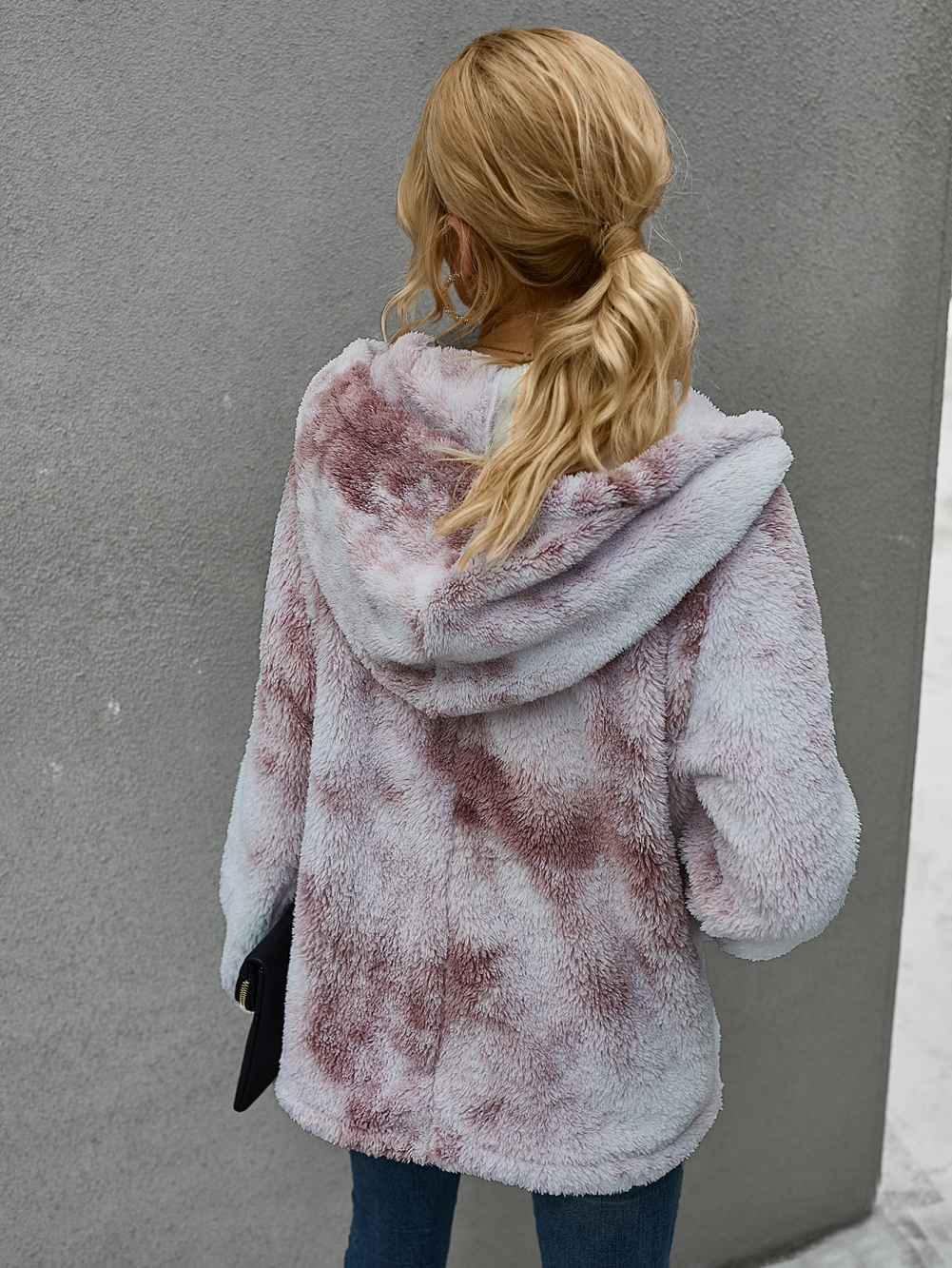 Tie Dye Plush Hoody Top with Pocket