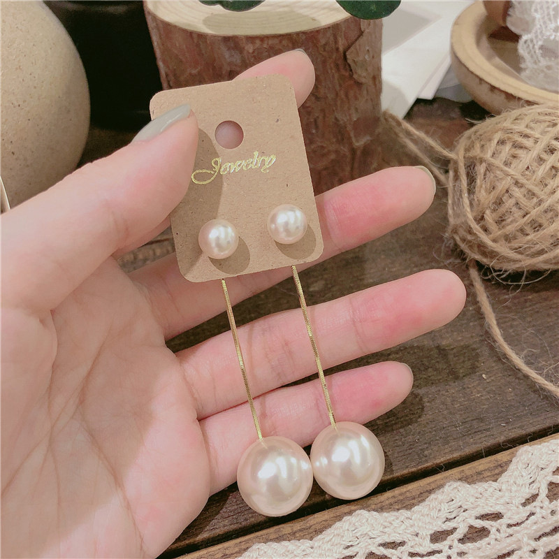 韩国S925银针小清新耳环百搭气质心形珍珠耳饰个性防过敏耳钉批发