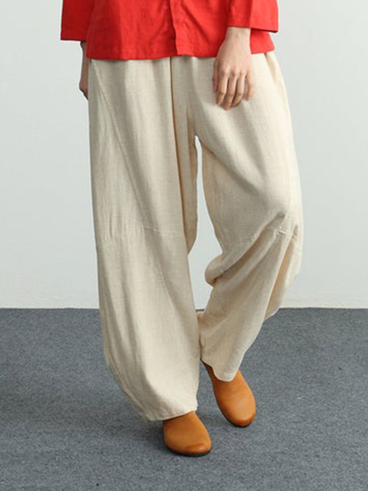 Solid Cotton Casual Pants