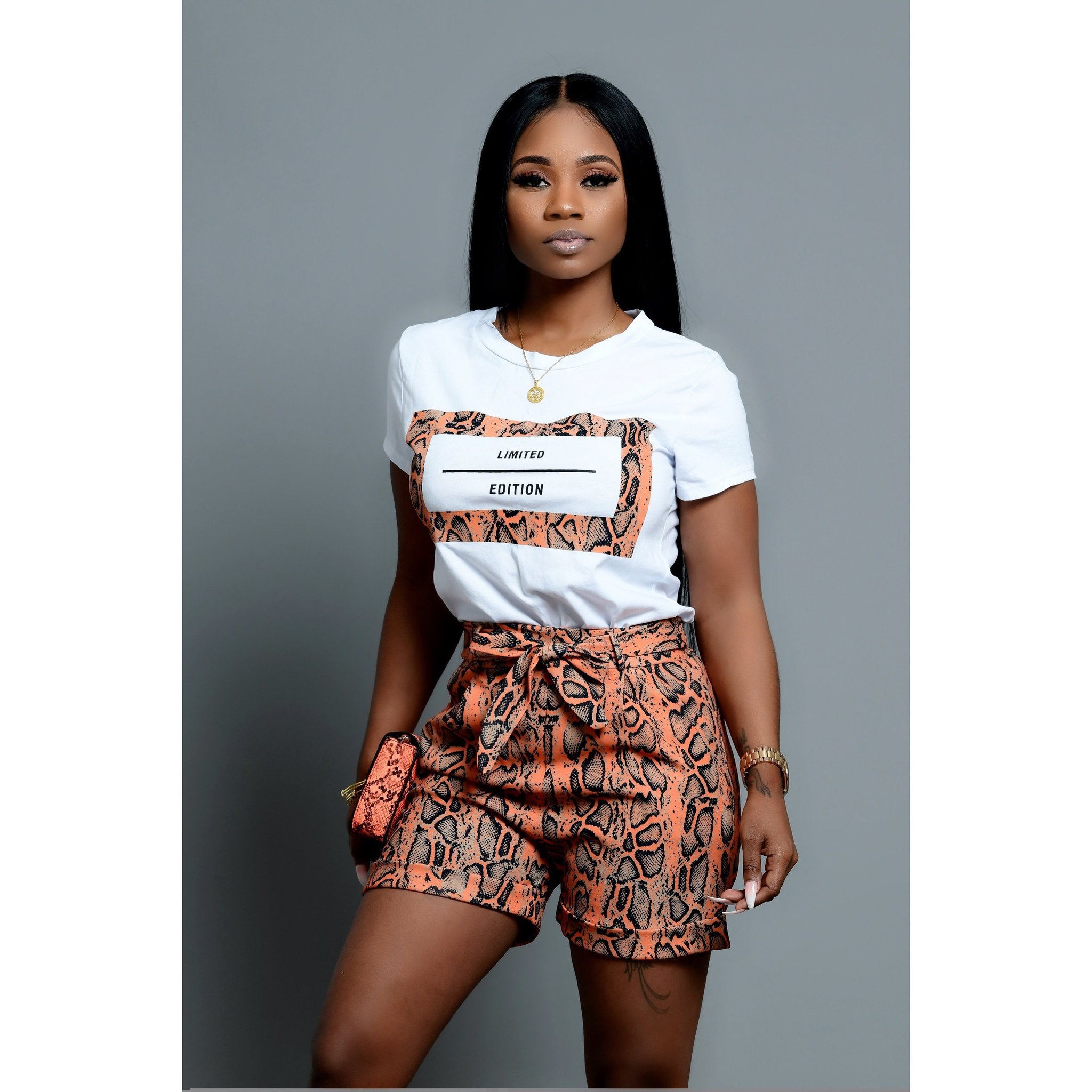 Print O-Neck Shirt and Shorts