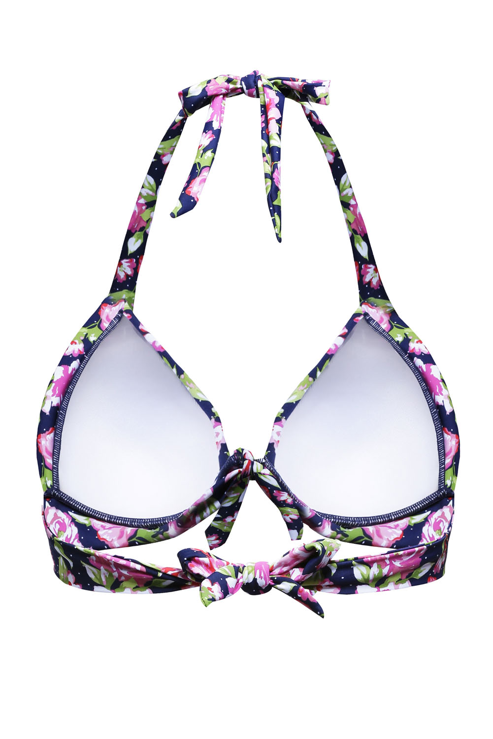 Floral Print Navy Retro Tie Front Bikini Top