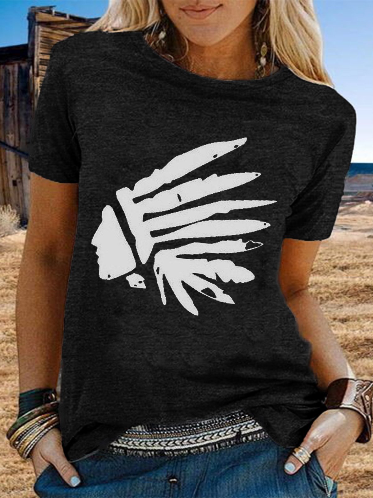 Vintage Short Sleeve Boho Statement Printed Plus Size Casual Tops