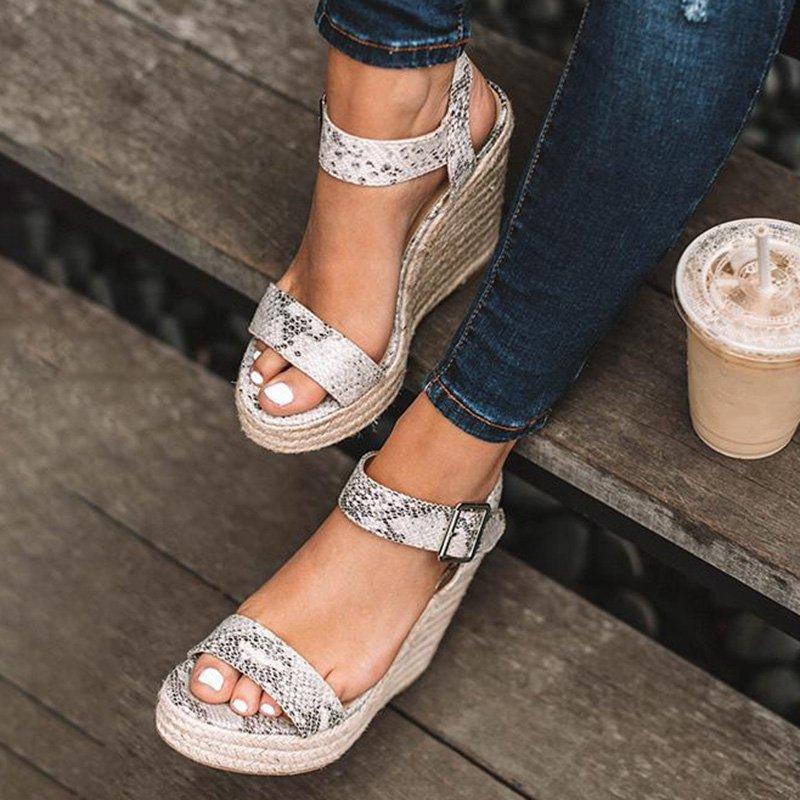 Women Elegant Adjustable Buckle Espadrille Wedges Sandals