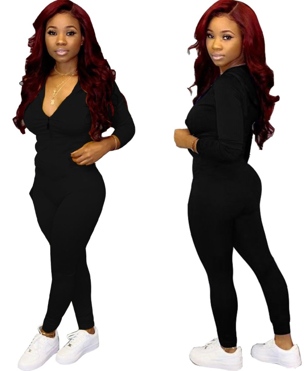 Solid Color Autumn Tight Hoodie Tracksuit