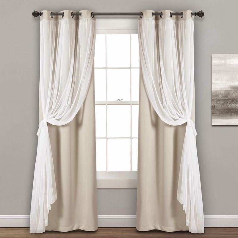 Layered Curtain Mix & Match Elegance White Crushed Voile x Blackout Curtain Grommet Panel ELI