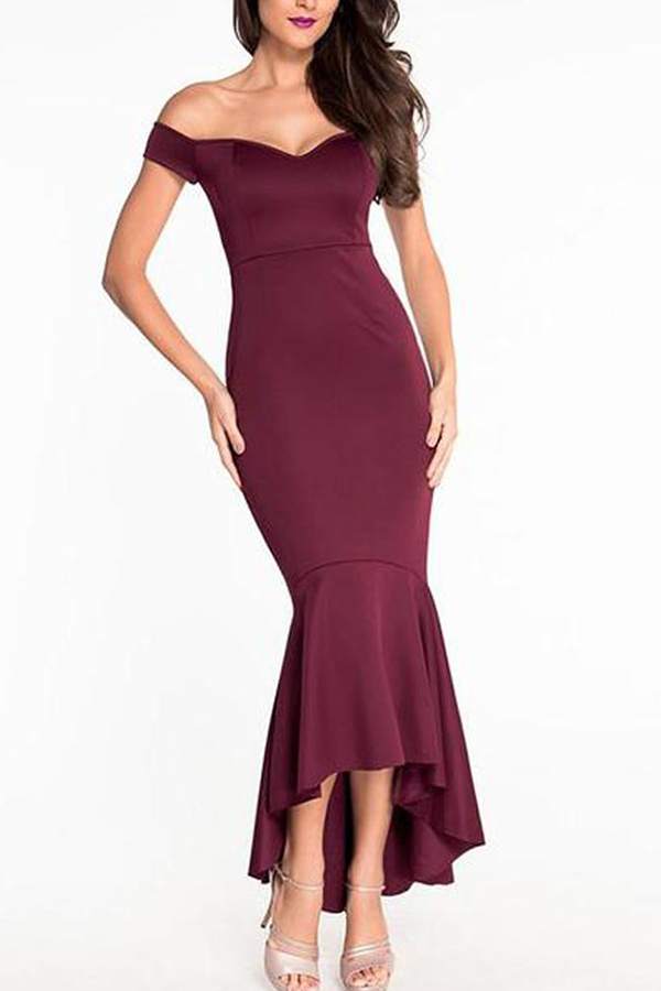 Off Shoulder Plain Mermaid Fishtail Evening Dress