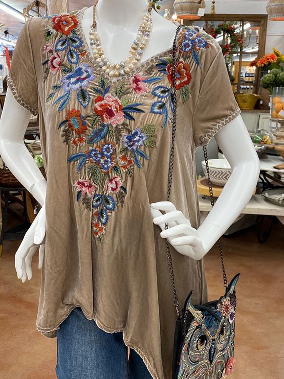 Vintage Short Sleeve V Neck Shirts & Tops