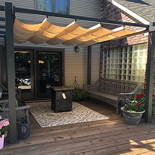 PURPLE LEAF 10�� X 12�� Outdoor Retractable Pergola with Sun Shade Canopy Patio Metal Shelter for Garden Porch Beach Pavilion Grill Gazebo Modern Yard Grape Trellis Pergola, Beige