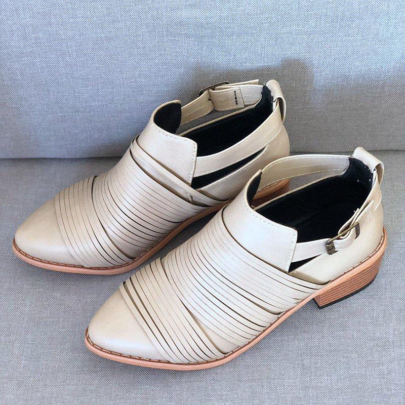 Women PU Booties Casual Comfort Adjustable Buckle Plus Size Shoes