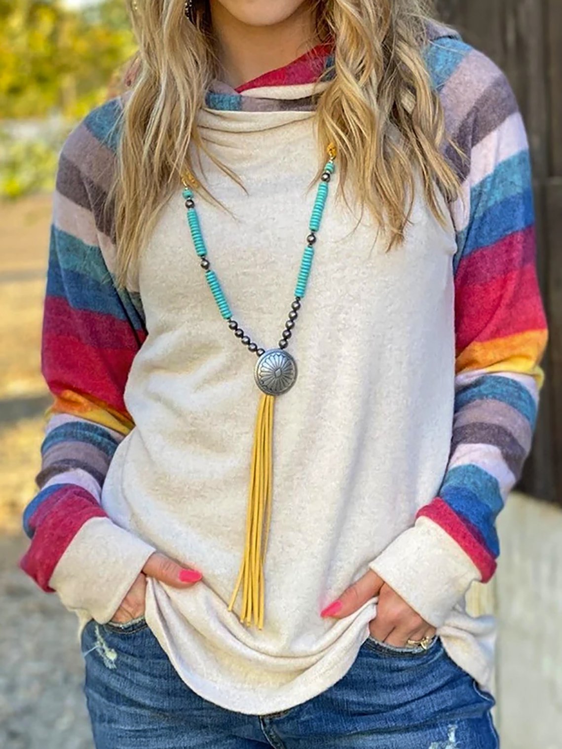 Long Sleeve Hoodie Stripes Sweatshirt