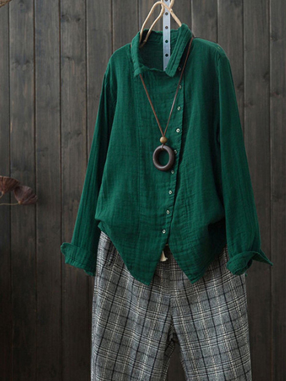 Linen Shirt Collar Asymmetric Long Sleeve Blouses