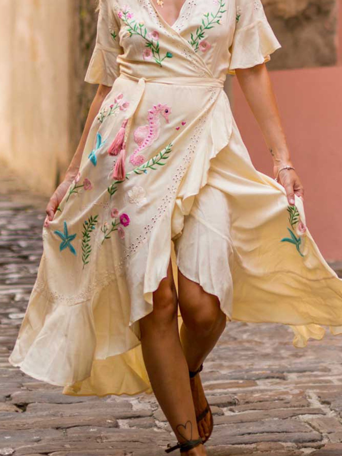 Holiday Cotton-Blend V Neck  Dresses