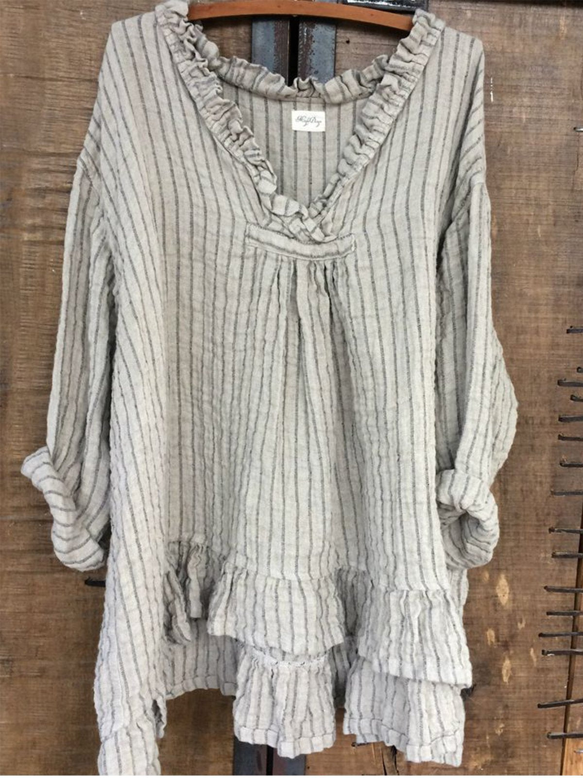 Sweet Long Sleeve V Neck Asymmetrical Shirts