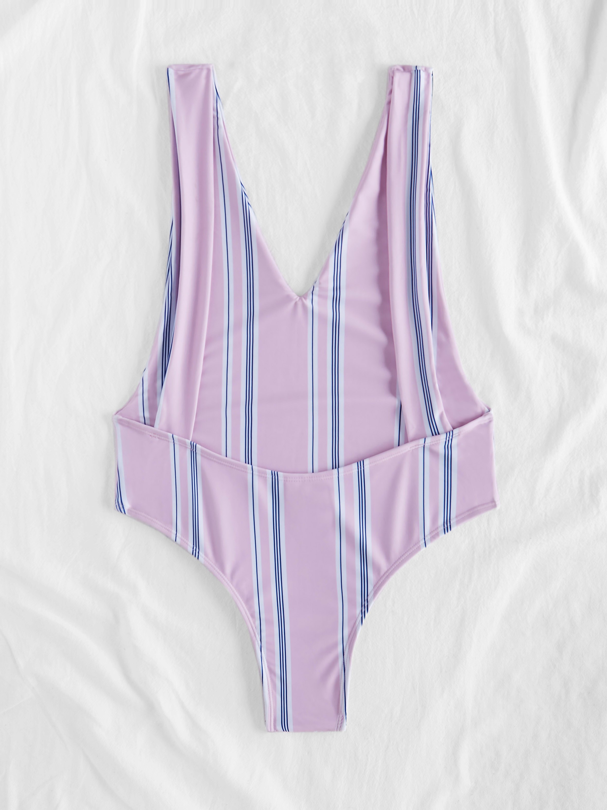 Striped V Neck One-piece Swimwear