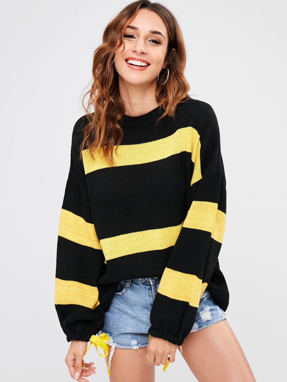 Two Tone Loose Sweater - Black