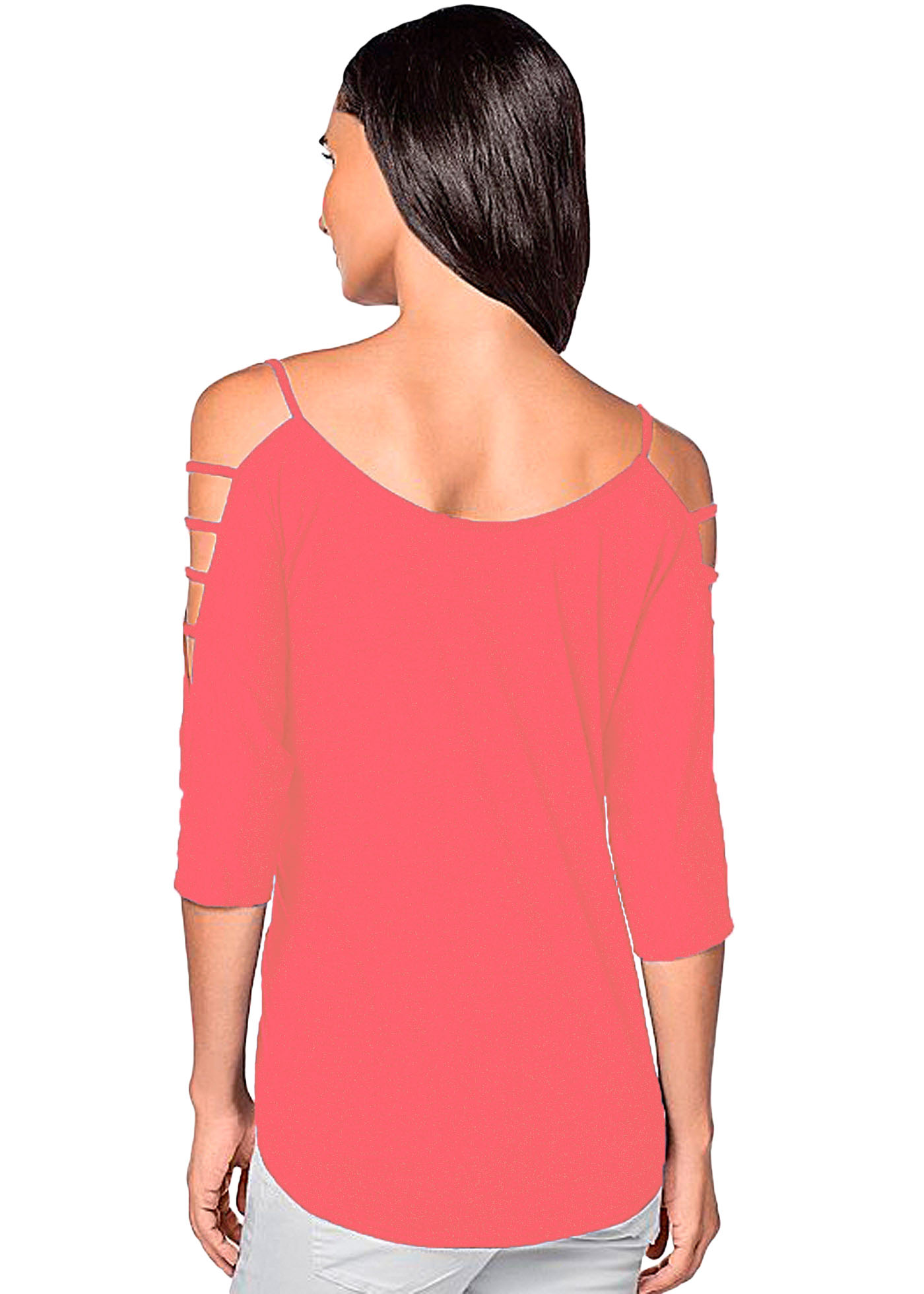 附属分类Watermelon Red Strappy Cold Shoulder Top 001