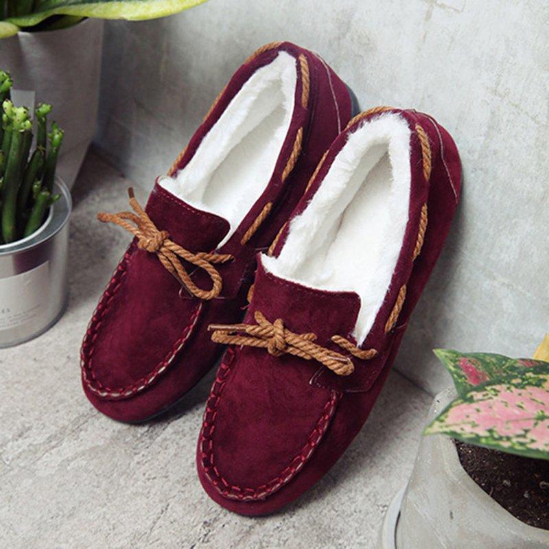 Women Flocking Bowknot Comfy Slip-On Loafers